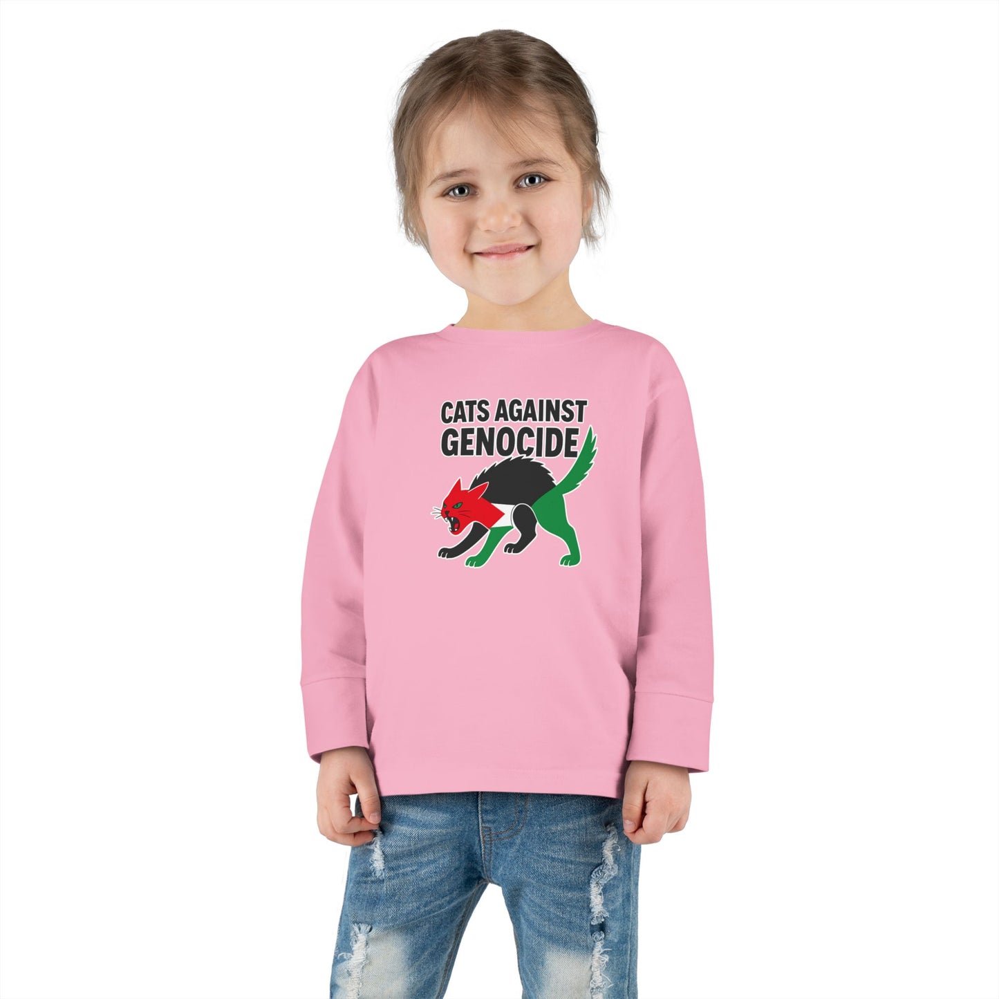 Toddler Long Sleeve Tee - Cats Against Genocide, Kids' Activist Shirt, Funny Toddler Tee, Social Justice Apparel, Eco-Friendly Clothing