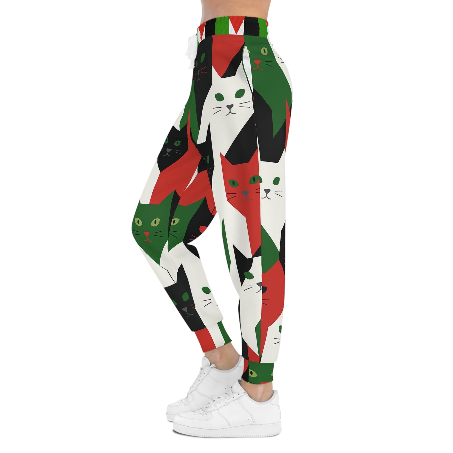 Palestine Holiday Cat Print Joggers — Red, Green & Black All-Over-Print Athletic Pants