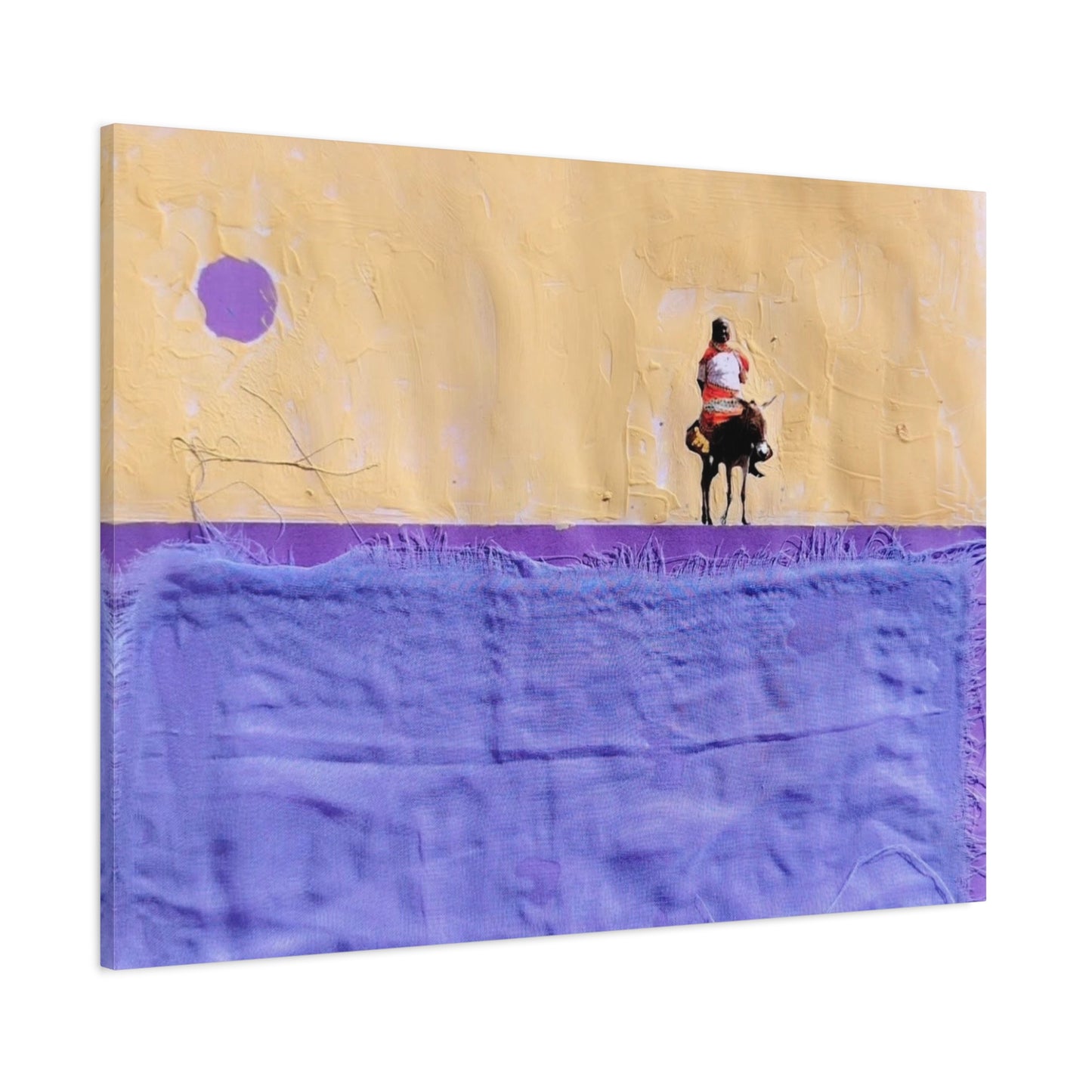 Sudan Desert Rider Canvas Print  Minimalist Purple & Sand Stretched Wall Art