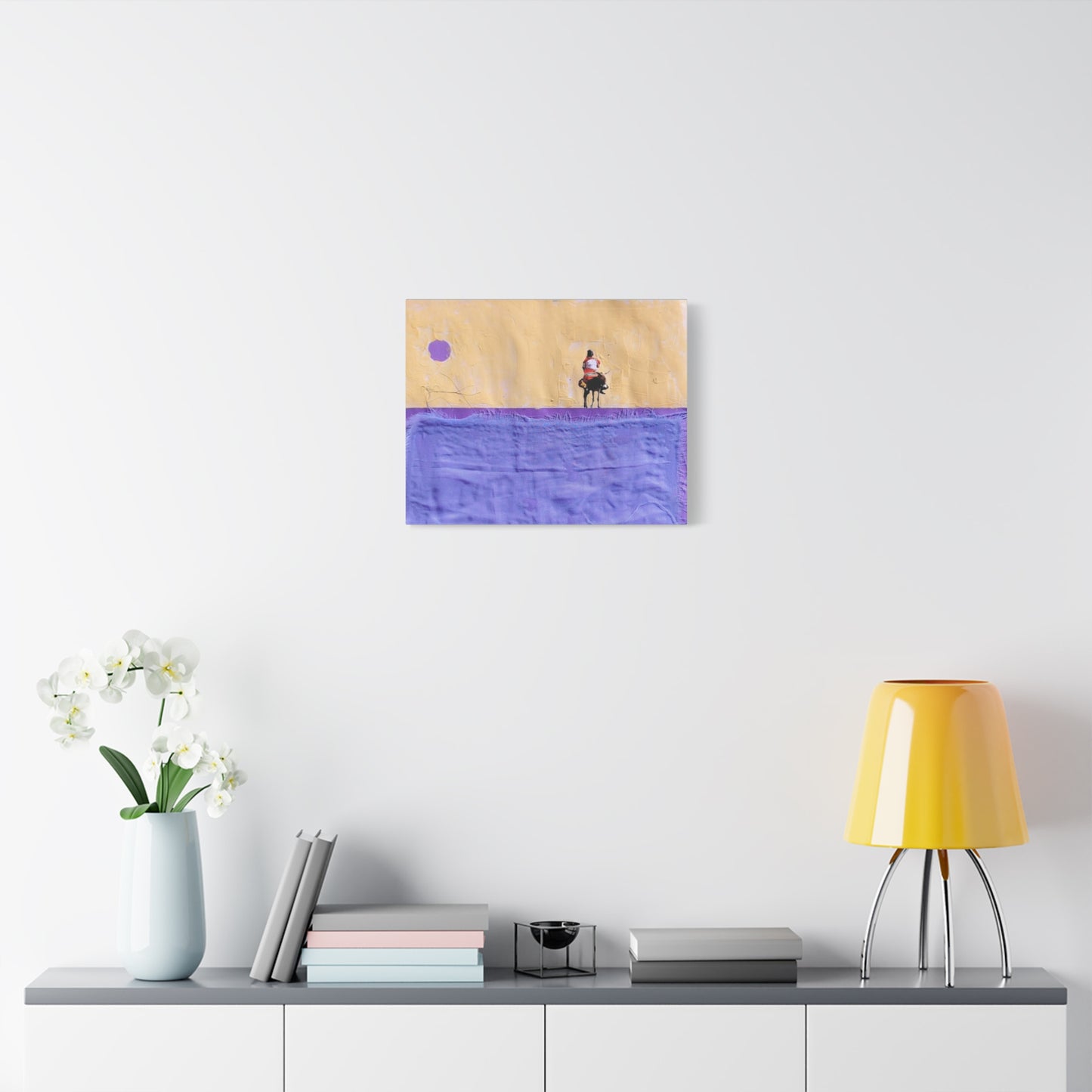 Sudan Desert Rider Canvas Print  Minimalist Purple & Sand Stretched Wall Art