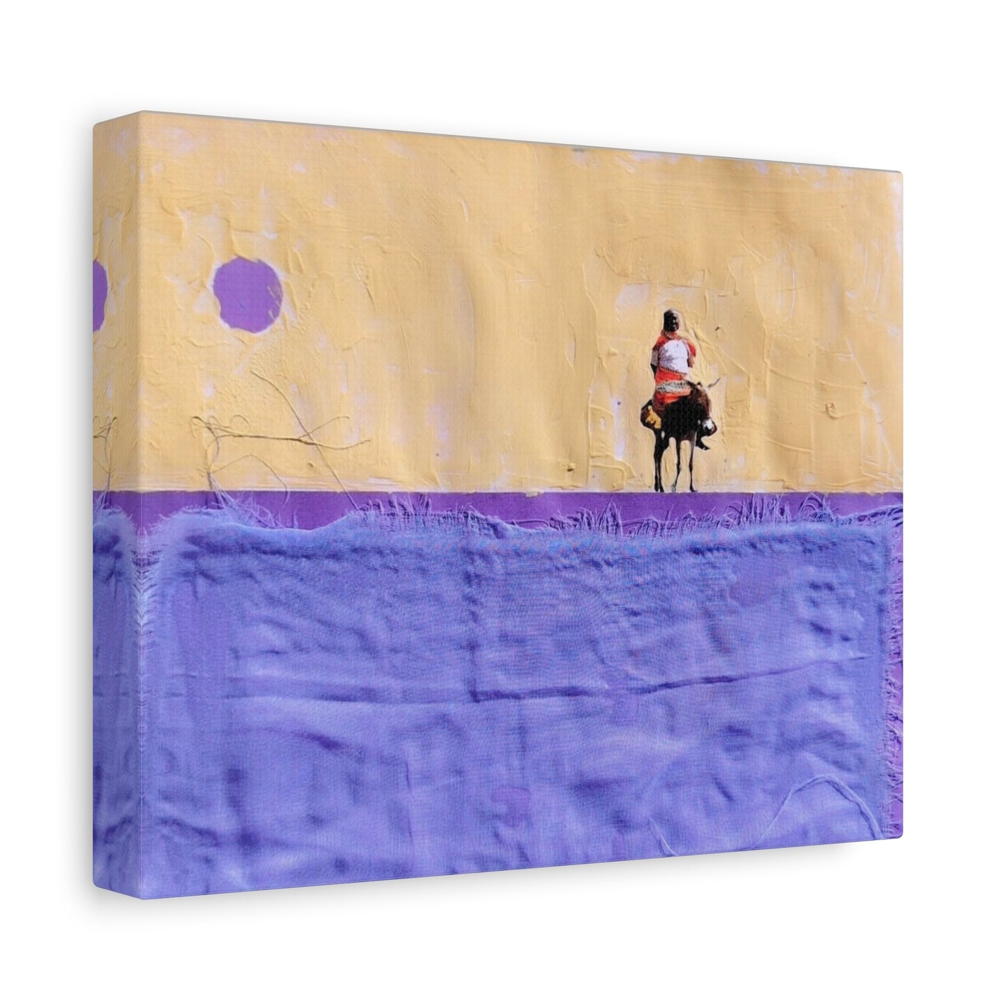Sudan Desert Rider Canvas Print  Minimalist Purple & Sand Stretched Wall Art