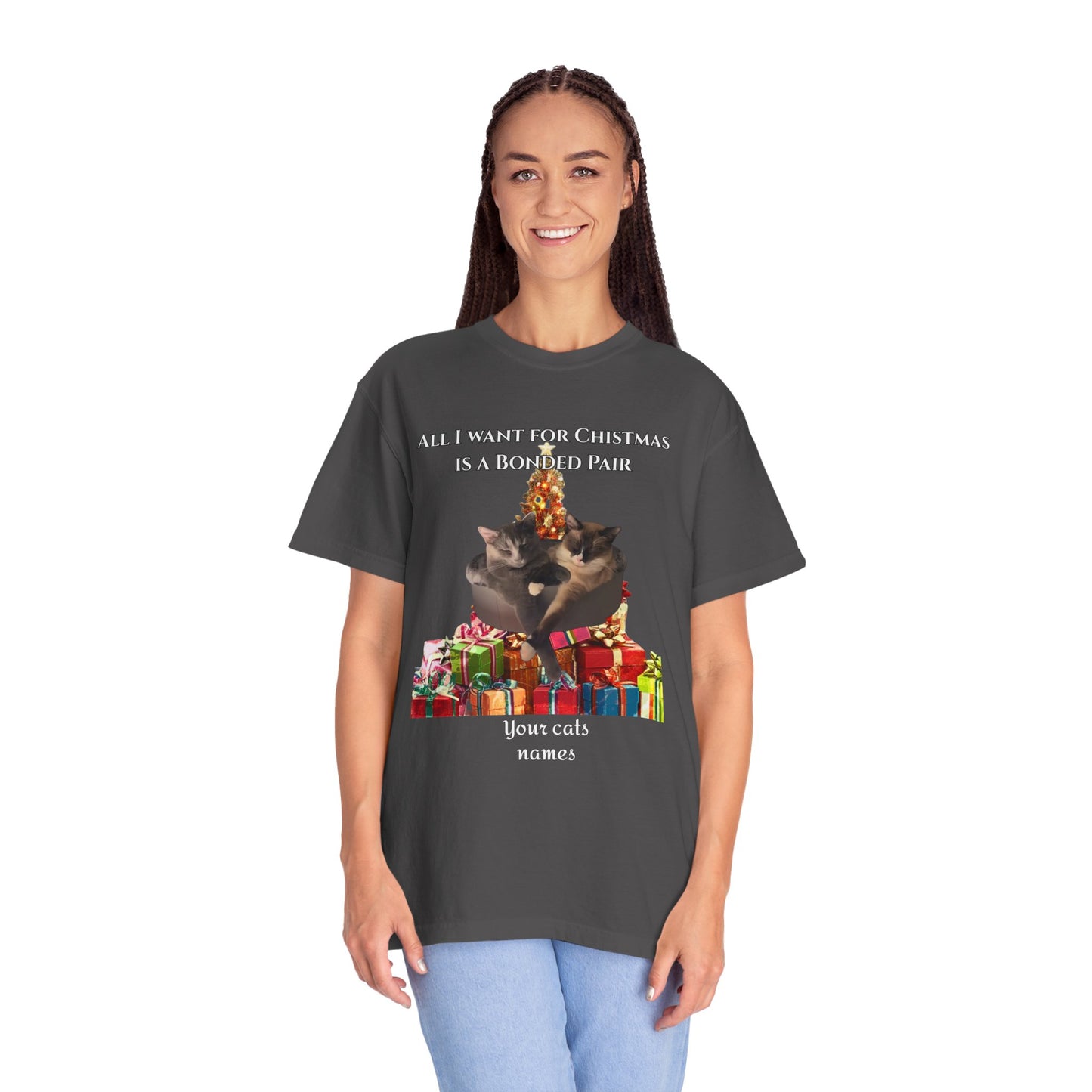 Christmas Cat Shirt — Personalizable Bonded Pair Photo Tee
