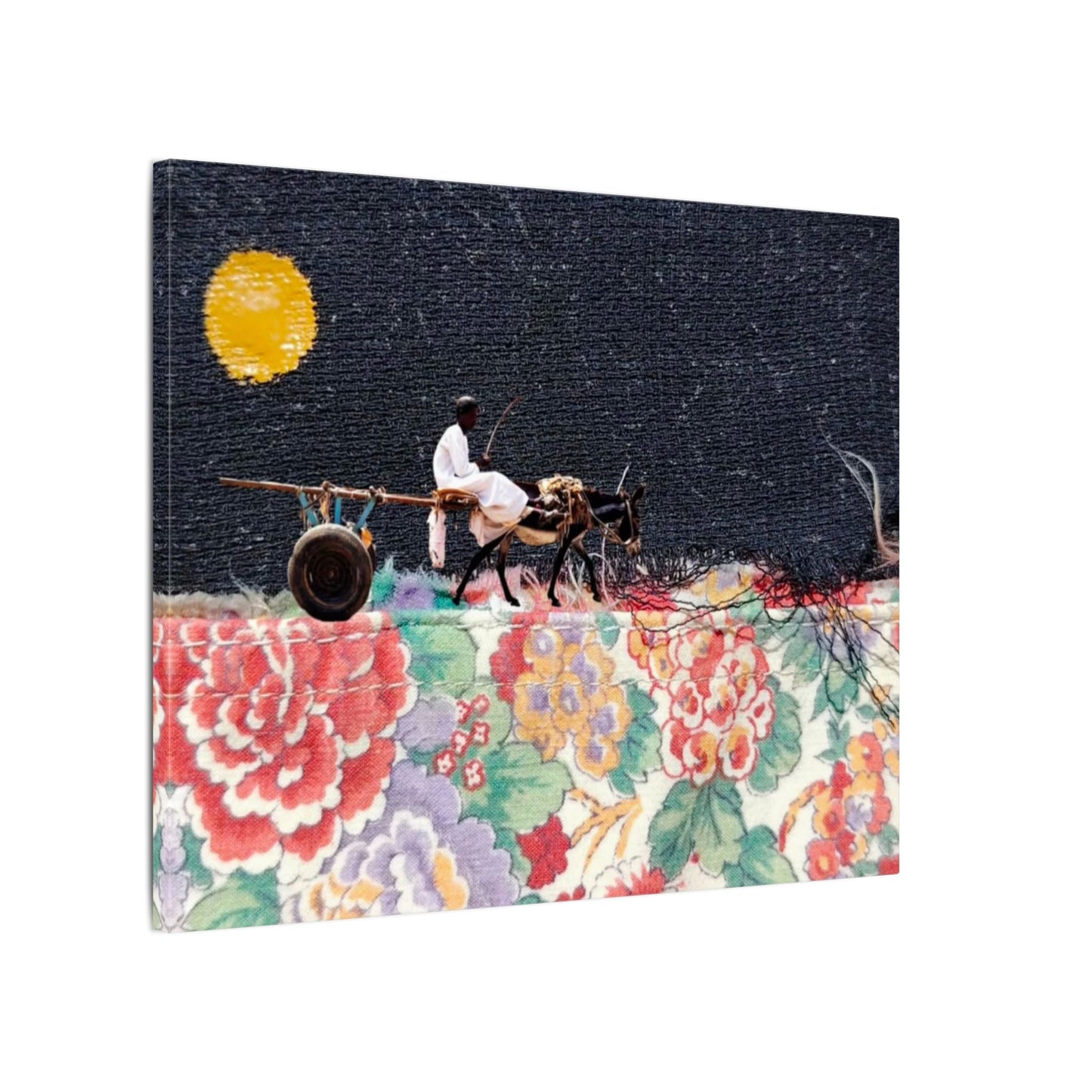 Stretched Canvas Art - Moonlit Cart on Floral Patchwork