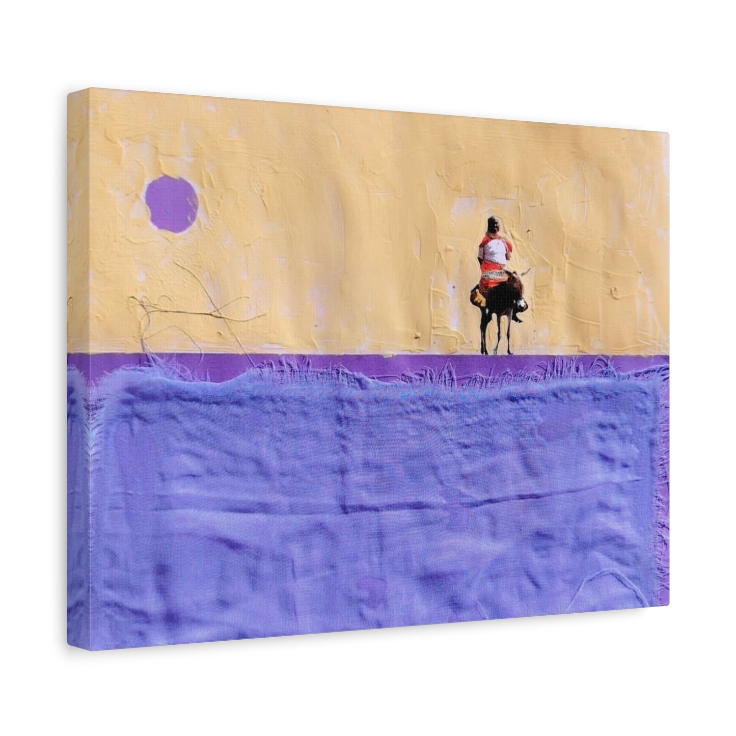 Sudan Desert Rider Canvas Print  Minimalist Purple & Sand Stretched Wall Art