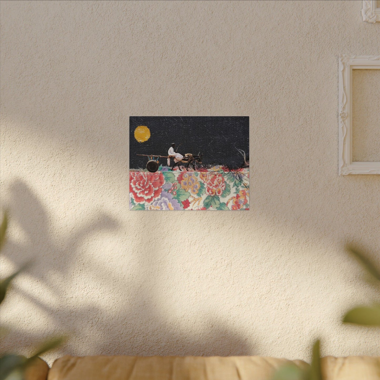 Stretched Canvas Art - Moonlit Cart on Floral Patchwork