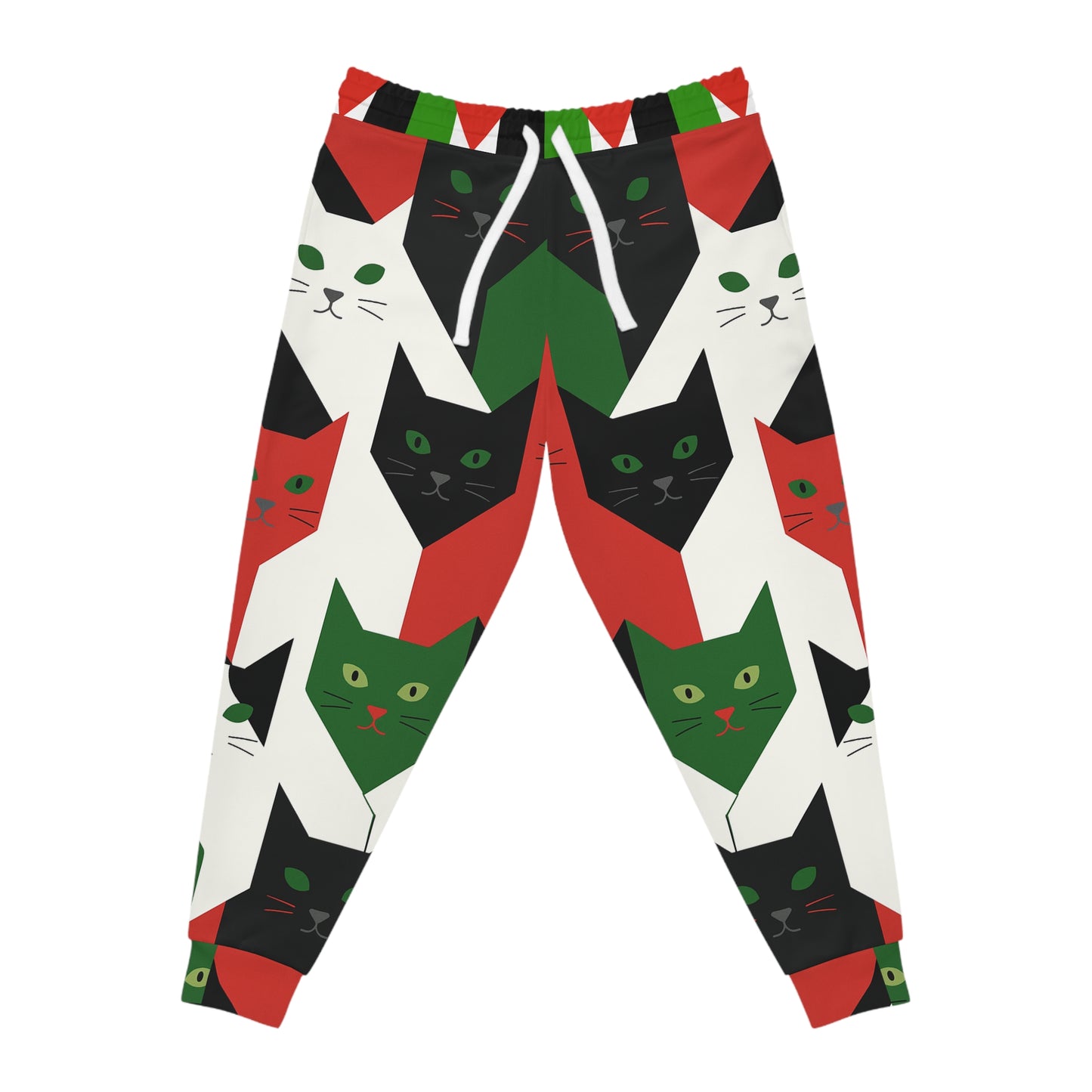 Palestine Holiday Cat Print Joggers — Red, Green & Black All-Over-Print Athletic Pants