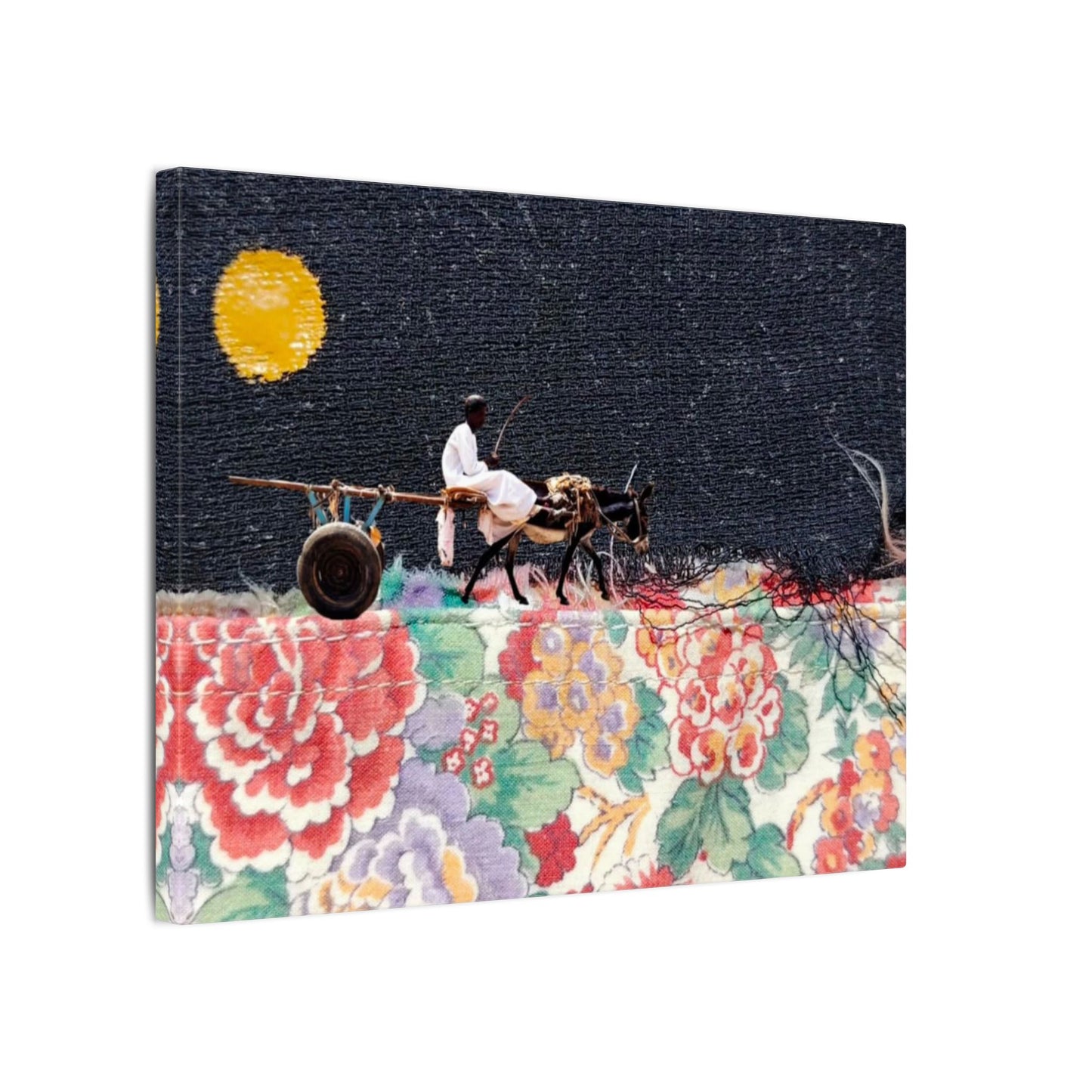 Stretched Canvas Art - Moonlit Cart on Floral Patchwork