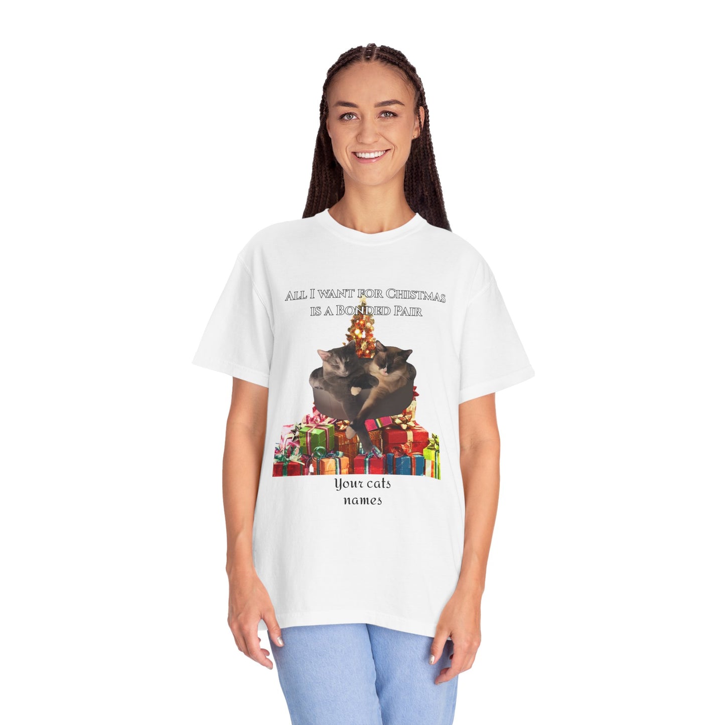 Christmas Cat Shirt — Personalizable Bonded Pair Photo Tee