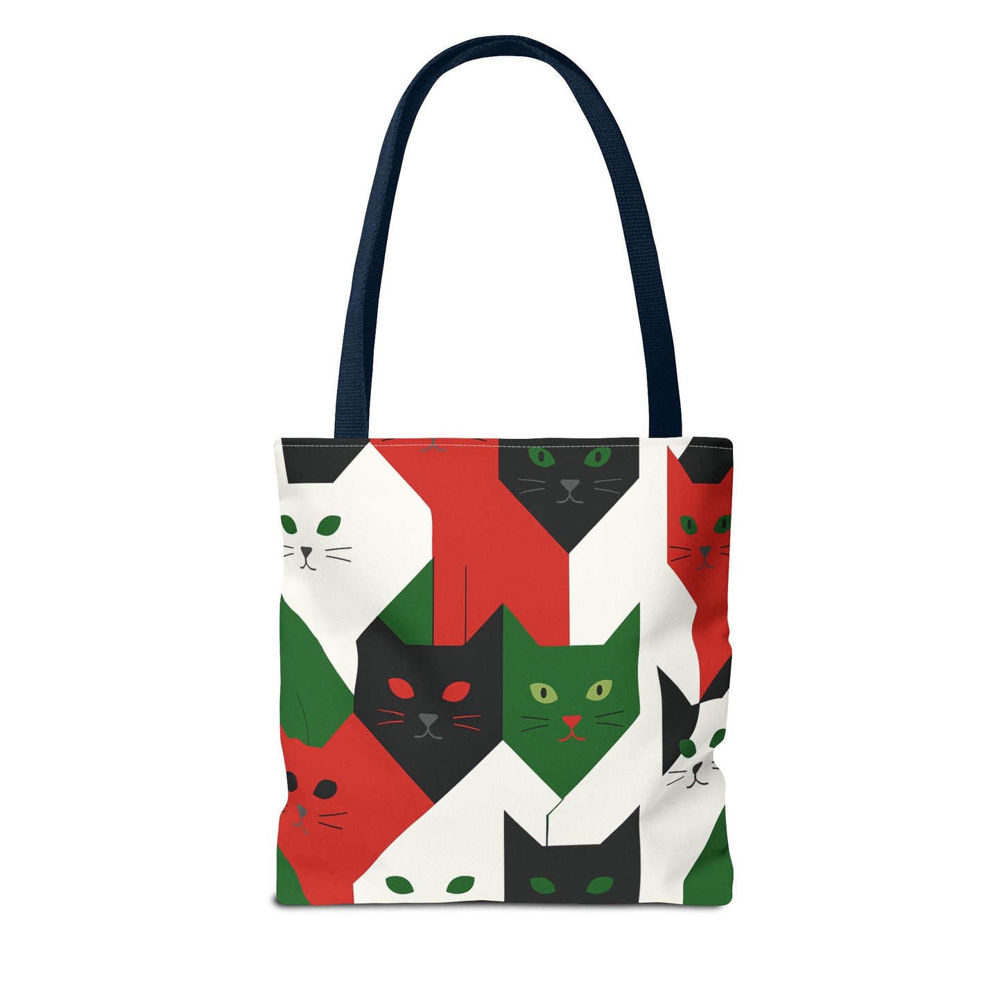 Cats Tote Bag: Red, Green & Black Geometric Cat Pattern All-Over Print Tote
