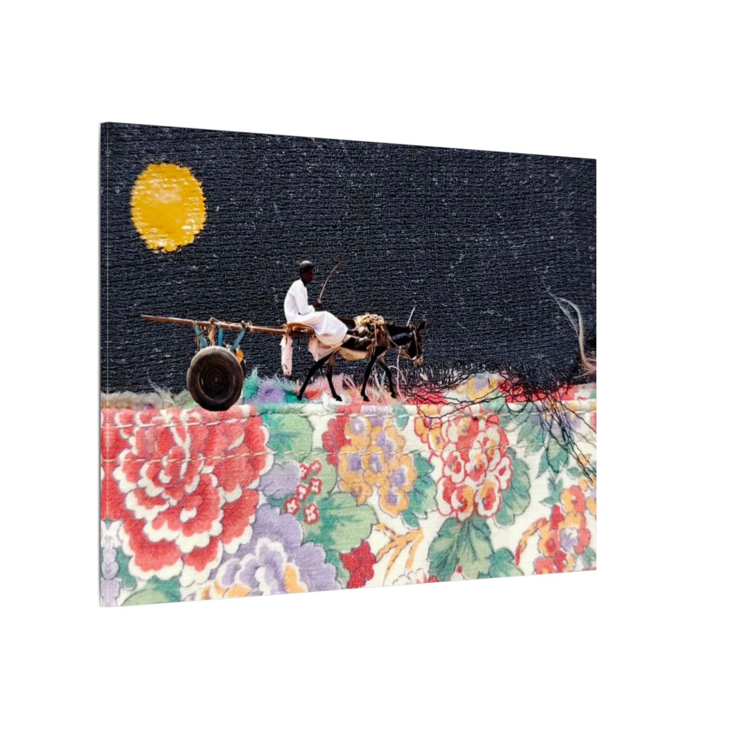 Stretched Canvas Art - Moonlit Cart on Floral Patchwork