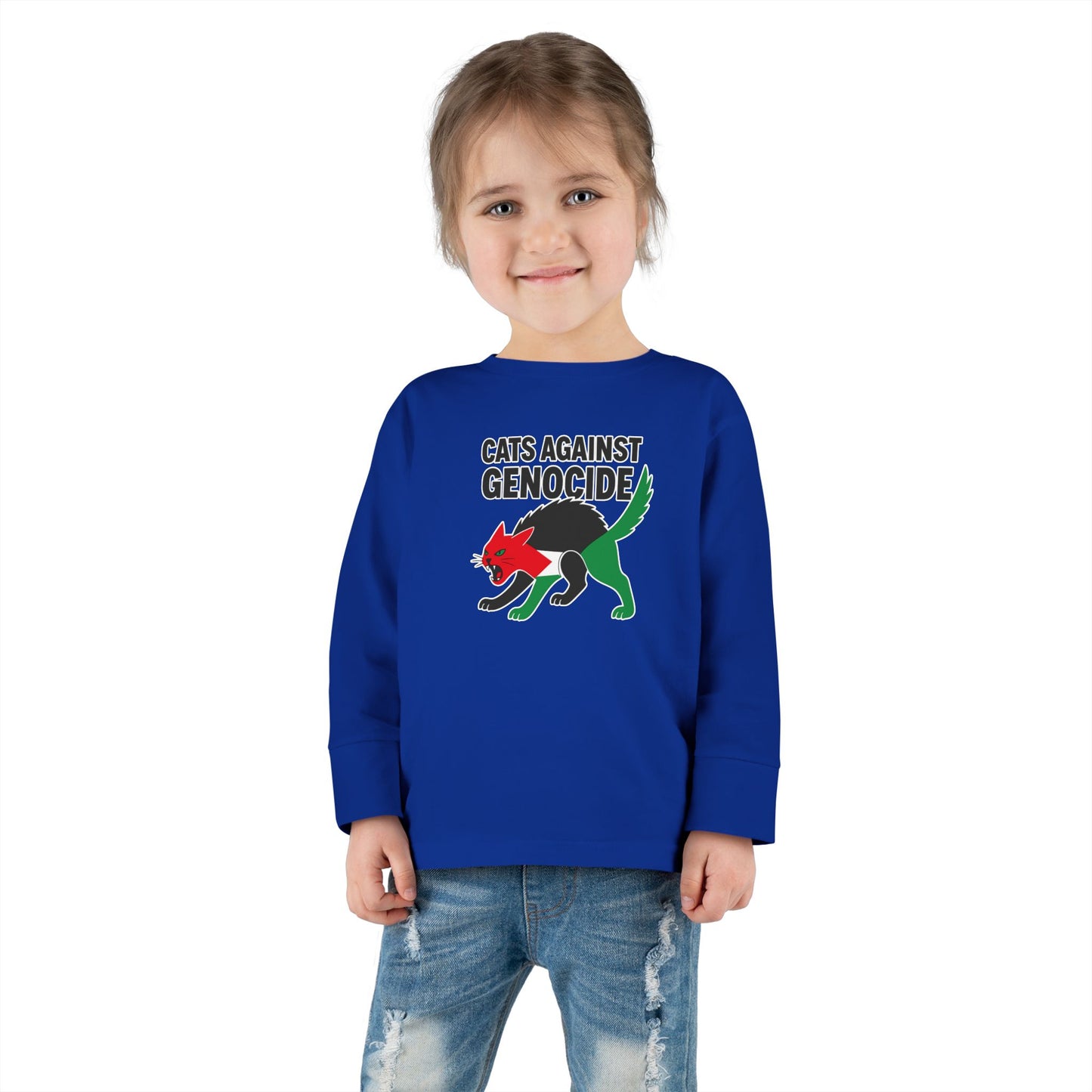 Toddler Long Sleeve Tee - Cats Against Genocide, Kids' Activist Shirt, Funny Toddler Tee, Social Justice Apparel, Eco-Friendly Clothing