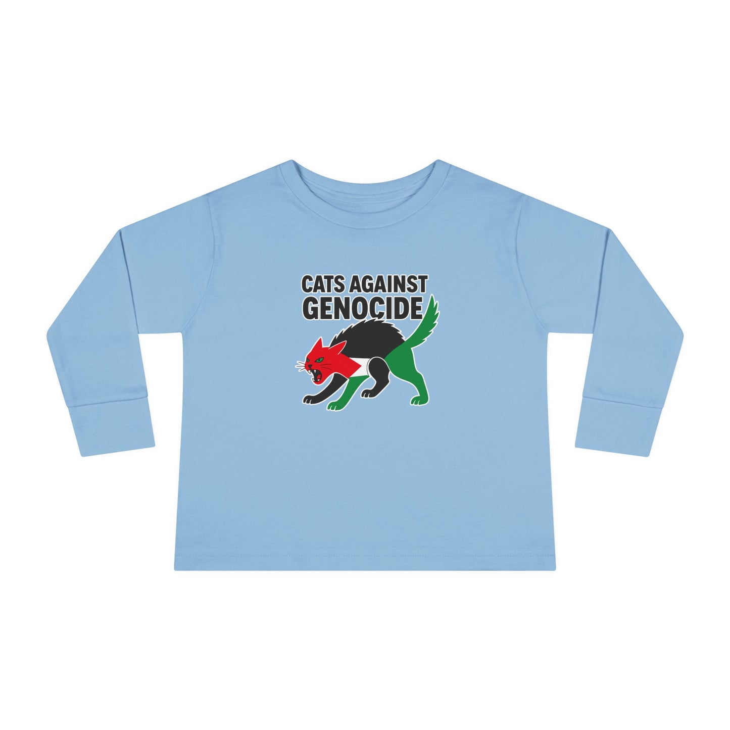 Toddler Long Sleeve Tee - Cats Against Genocide, Kids' Activist Shirt, Funny Toddler Tee, Social Justice Apparel, Eco-Friendly Clothing