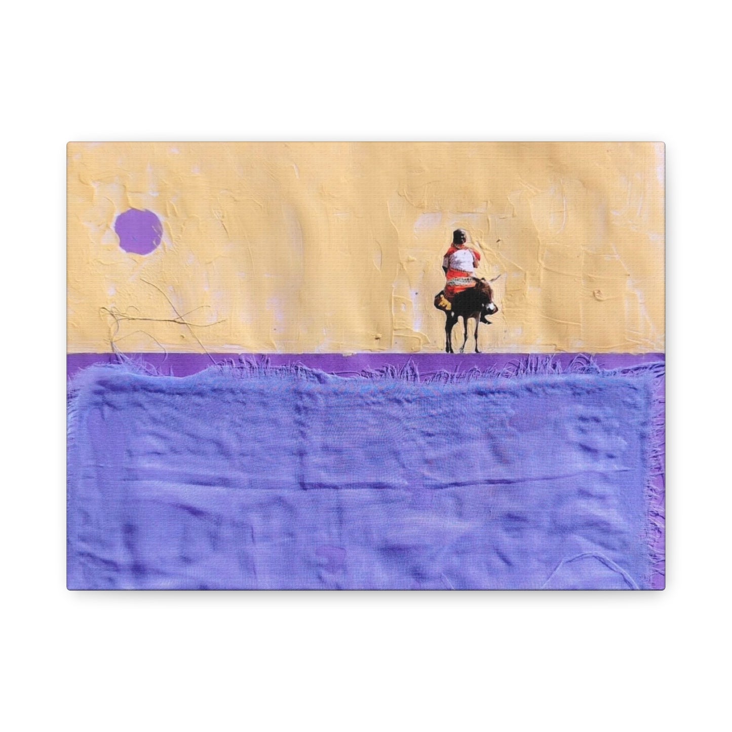 Sudan Desert Rider Canvas Print  Minimalist Purple & Sand Stretched Wall Art