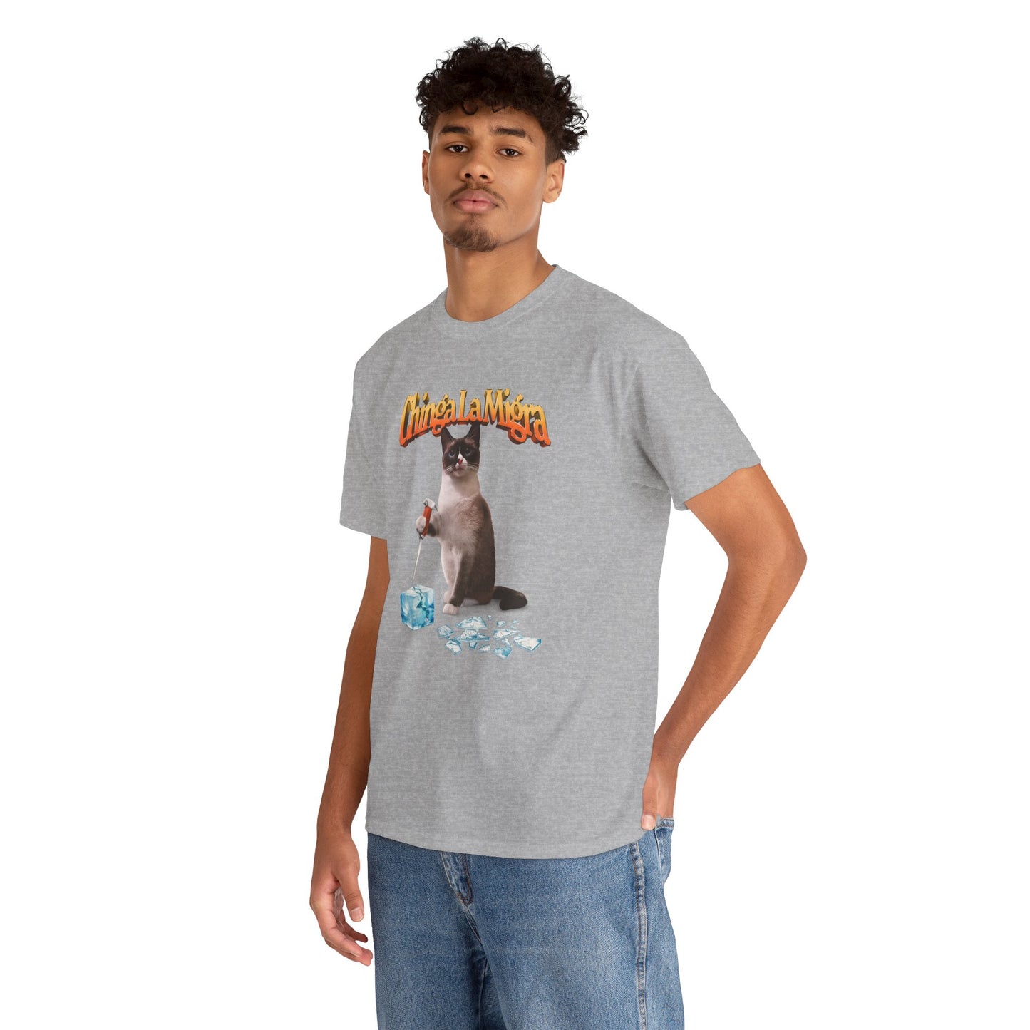 Cat Breaking Ice Tee – "Chinga la Migra" Graphic Shirt